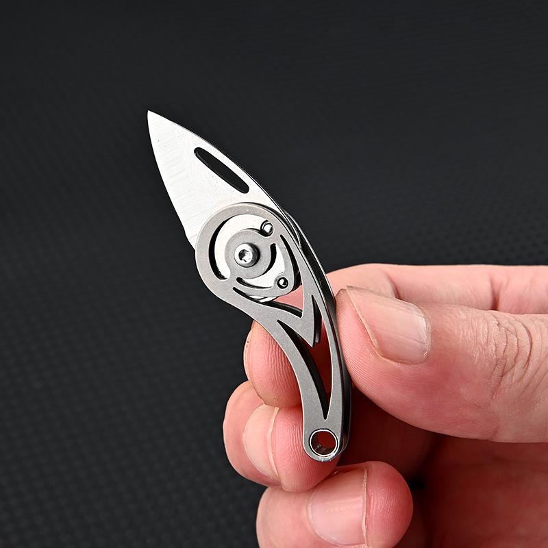 Conch Style Titanium Alloy Mini Knife with D2 Steel Blade, Stainless Steel Folding Design - Portable Keychain Box Opener