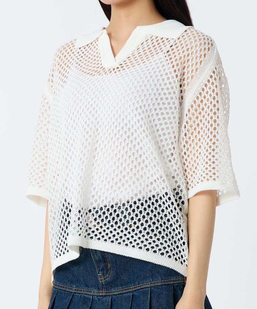 ANDTHEOTHER White Punched Collar Short Sleeve Knit