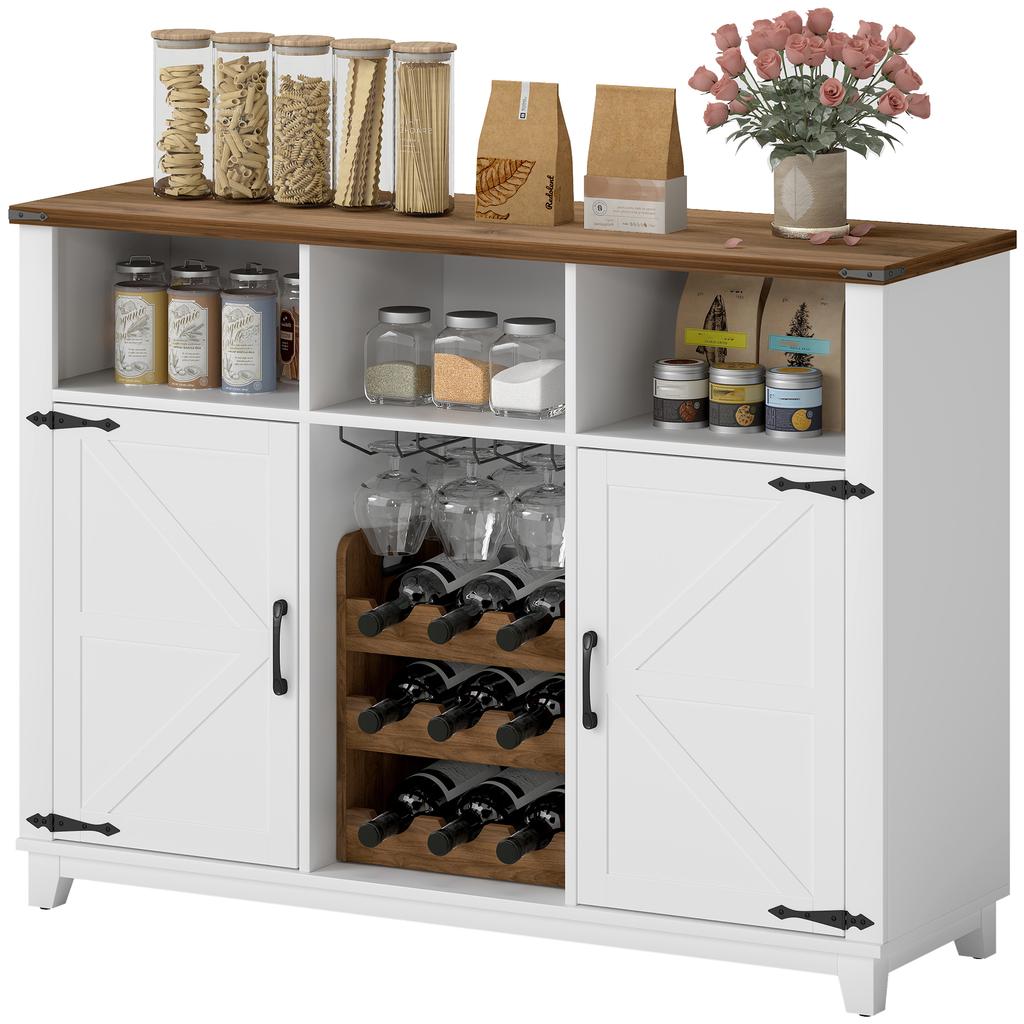 Rustic Kitchen Cabinet with Adjustable Shelves and Wine Rack Auxiliary Furniture for Dining Room, Living Room 120x37x88 cm White