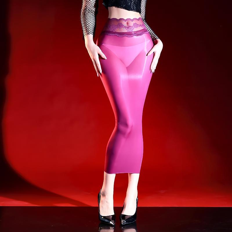 Women's High Lace Waist Wrap Hip Pencil Skirt 5D Ultra Thin Sheer Slim Skirt for Office Commute