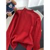 Women's Red Korean Style Sweater: Versatile Stand Collar Knit for Christmas and New Year