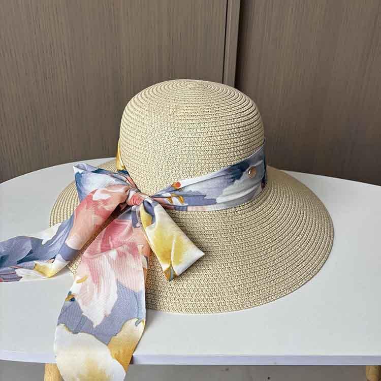 Summer Streamer Bow Woven Straw Hat Women's Big Eaves Sunshade Sunscreen Hat Seaside Vacation Sun Hat