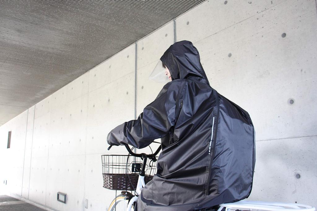 SAGISAKA New Backpack Raincoat for Free Size Bicycles, Black,