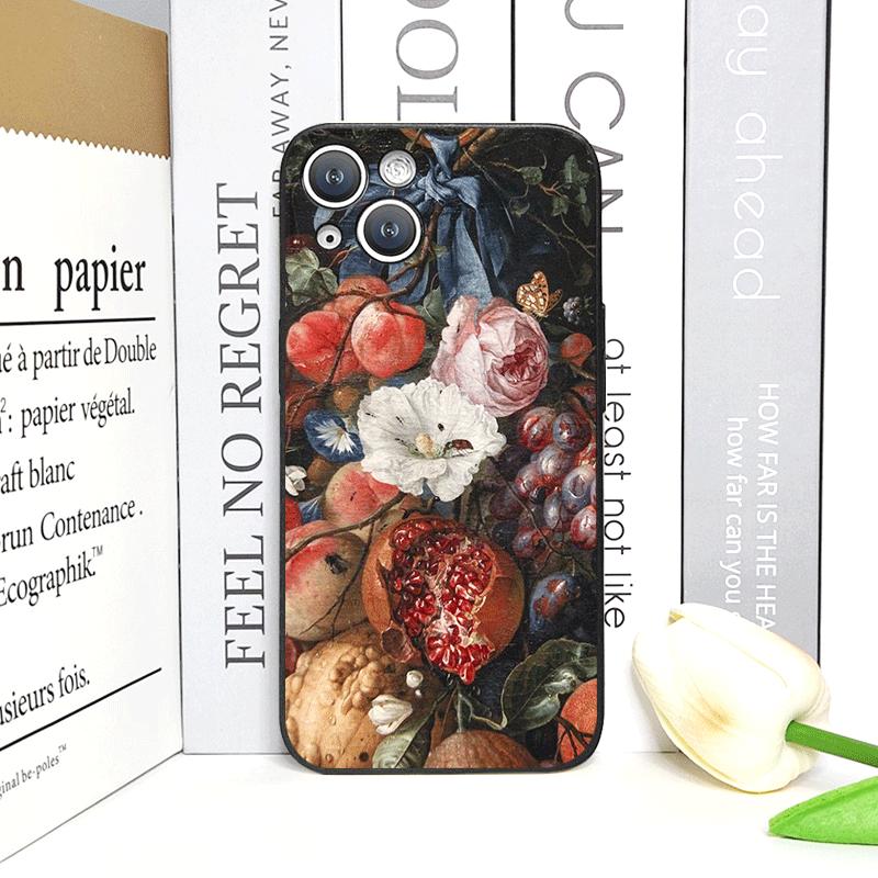 Luxurious Pomegranate Flower Pattern Phone Case for IPhone 17 16 12 11 14 13 15 Pro Max Mini X XS 7 8 14 Plus Soft Cover Fundas