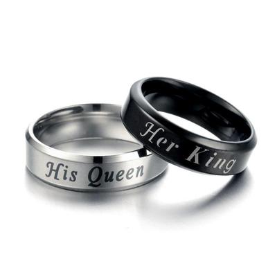 Personalized Titanium Steel Hip-Hop Couple Rings: Her King & His Queen Jewelry for Men and Women.
