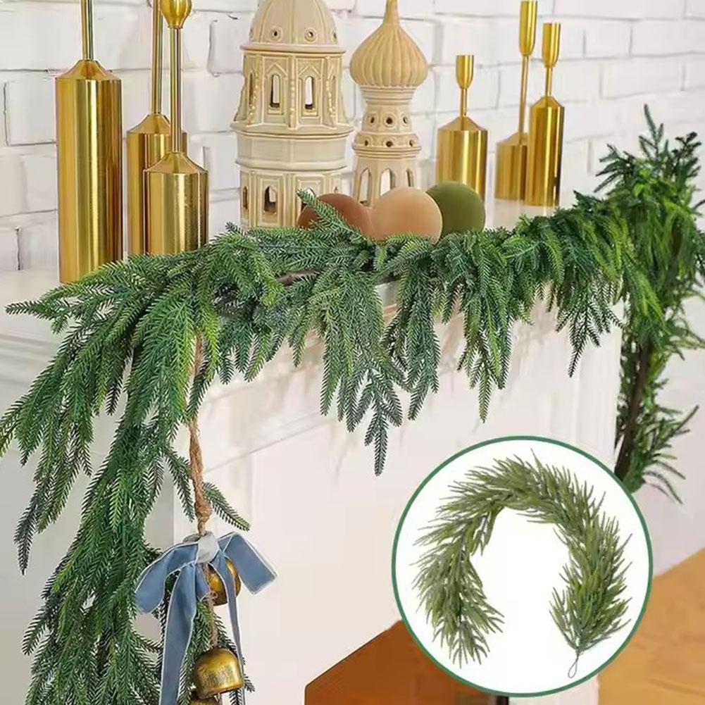 1.5/1.8/2.7M Length Christmas Pine Garland Simulated Plastic Winter Greenery Pine Garland For Christmas Fireplace Home Deco U3R8