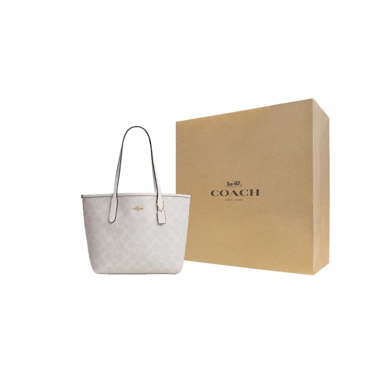 Coach Borsa Tote Classica con Logo Dorato e Motivo Floreale, Chiusura a Bottone, da Donna, Colore Chalk Glacier-White CN733-IMRFF