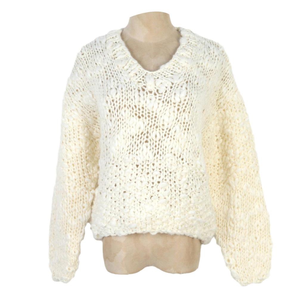 2024 Autumn/Winter V-Neck Cable Knit Loose Sweater – Lazy Fashion Knitwear Top