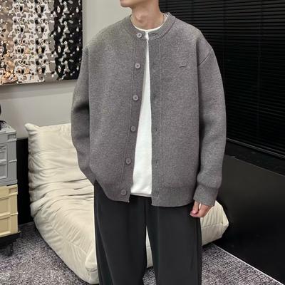 Korean Style Deer Fleece Cardigan Autumn New Arrival Lazy Style Simple High Grade Loose Sweater Coat For Men