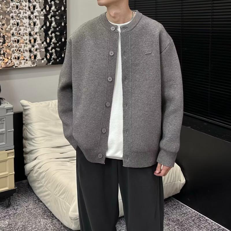 Korean Style Deer Fleece Cardigan Autumn New Arrival Lazy Style Simple High Grade Loose Sweater Coat For Men