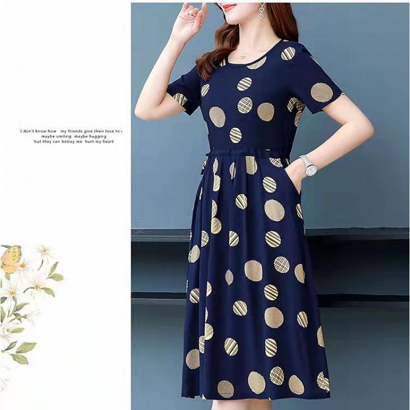 Plus Size Summer Dress for Middle-Aged & Elderly Women - Short Sleeve, Mid-Length - Southeast Asian Style