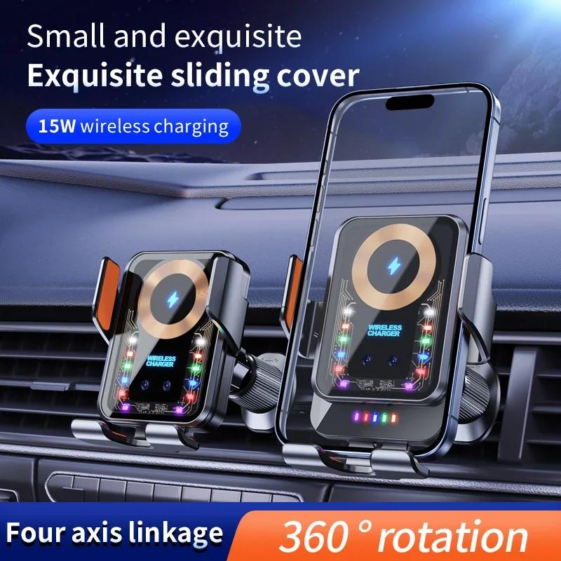 Handyhalterung für Auto mit 15W kabellosem Laden, Atmosphärenlichtern, Lüftungsschlitzhalterung für iPhone 12 13 14 15 Pro Max Huawei Samsung