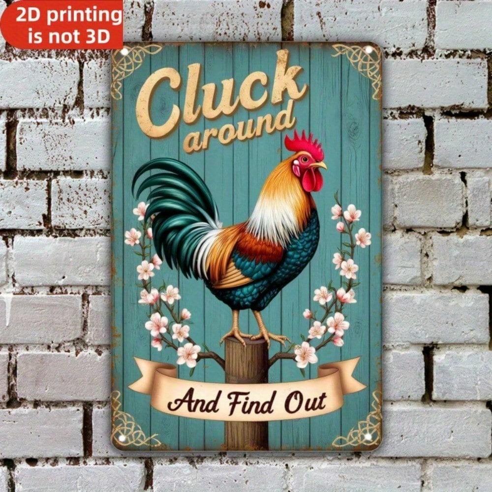 Vintage Metal Rooster Wall Art Turquoise Golden Farmhouse Rustic Kitchen Decor Cluck Around And Find Out Sign