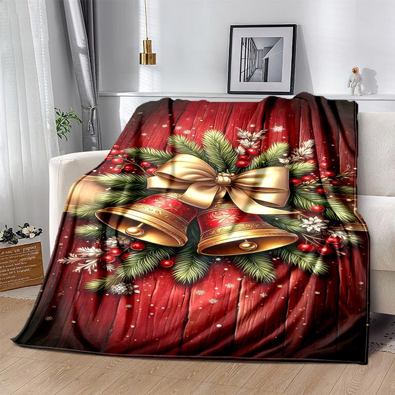 1Pc Christmas Bells Berries Blanket Soft And Comfortable Casual Warm Camping Travel Christmas Halloween Gift M921377