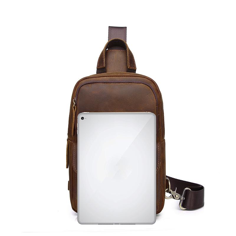 Genuine Leather Chest Bag, Retro Crossbody Bag, Cowhide Men's Front Crossbody Bag