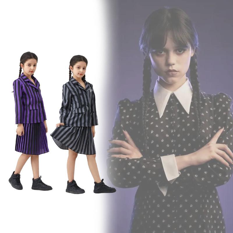 Wednesday Addams Familie Cosplay Kostüm Mit Polyesterstoff Für Halloween Und Rollenspiel