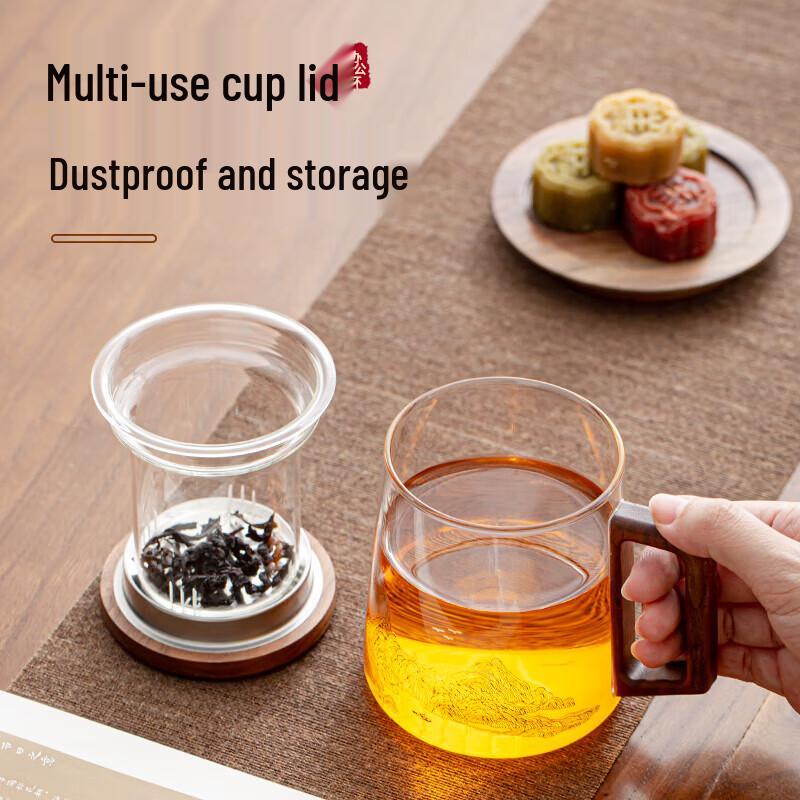 Heat-Resistant Glass Tea Infuser Mug with Wooden Handle