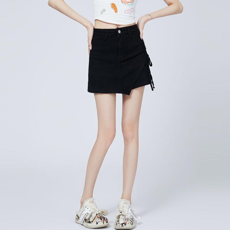 Джинсовая юбка с высокой талией на шнурке для женщин — фото 10