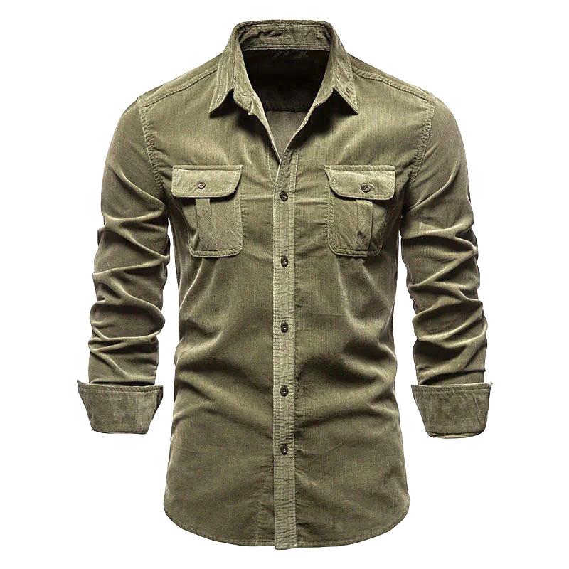 

Men S Autumn Basic Corduroy Business Slim-Fit Casual Shirt New Long-Sleeve Jacket For Men M зелёный