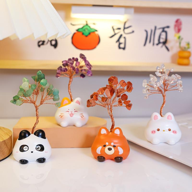 Dudu Animal de Estimação Fofo Árvore de Cristal Resina Artesanato Enfeites de Cristal Caixa de Presente Decorativa Casa Carro Console Central Bonecas Animal