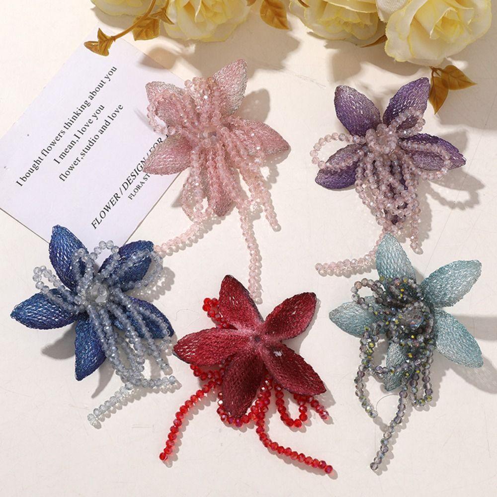 Vintage Crystal Beads DIY Sewing Decals Multi-layer Handmade Crystal Patch Y2K Tassel Studded Patch Corsage Accessory