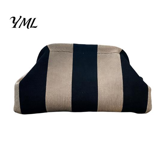 Quick Access Makeup Pouch Women Woven Striped Clutch Purse, Large Capacity Kiss Lock Organizer Cosmetic Pouch, Summer Beach Vacation Evening Dumpling