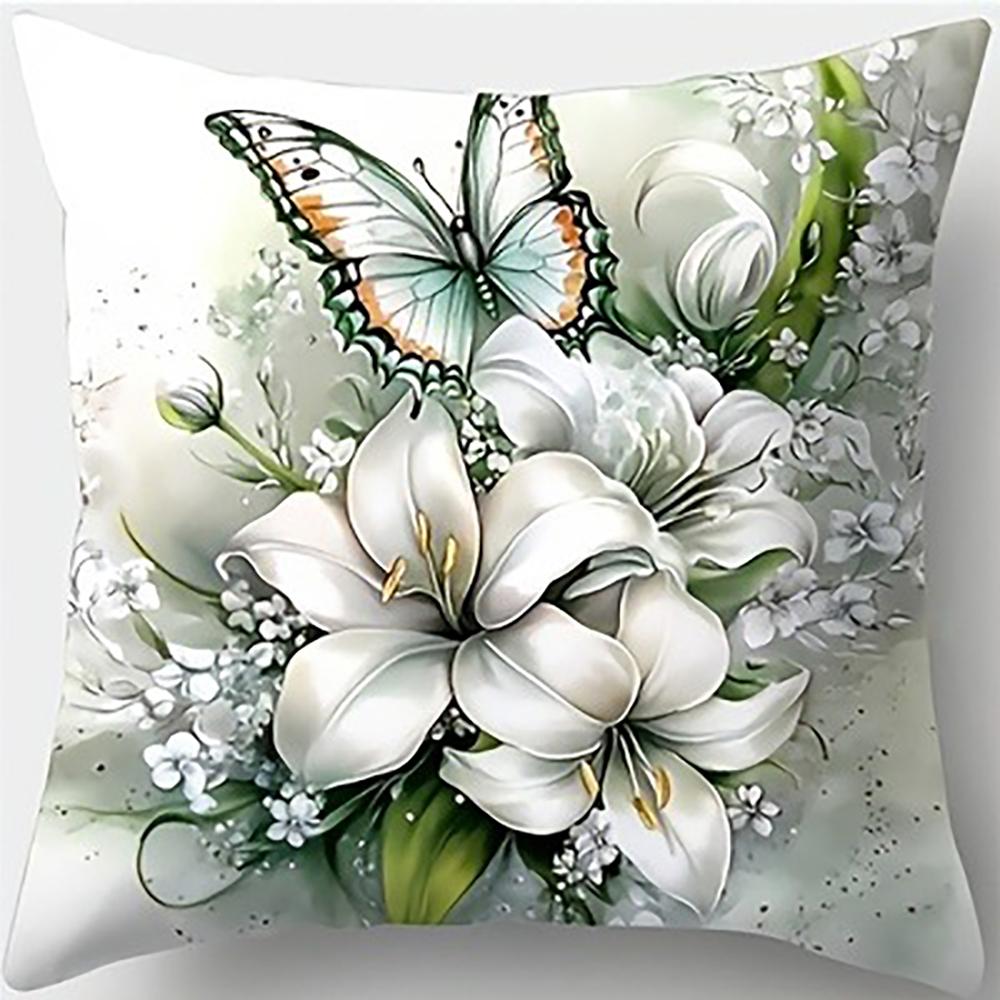 Monika Chen Unisex Lily Wreath And Butterfly Throw Pillow Coverbedroom Sofa Decorative Cushion Cover With Zipper Soft Cushion Cover
