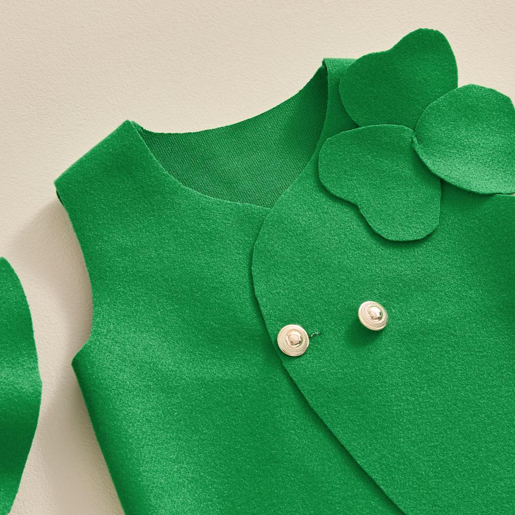Infant Baby Girl St. Patty's Costume Shamrock Sleeveless Tank Tops with Shorts and Stripe Leg Warmer Hat Set