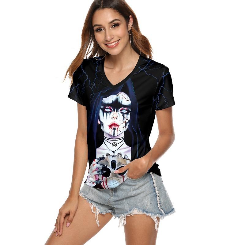 Halloween summer new women's short-sleeved t-shirt digital printing skull personalized style