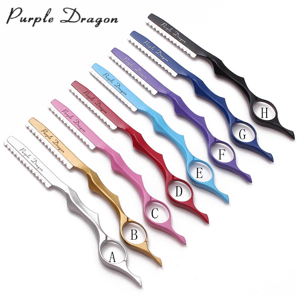 Purple Dragon Hair Razor Holder & 10 Blades - 8 Colors, Hairdressing Thinning Knife, Manual Scraper
