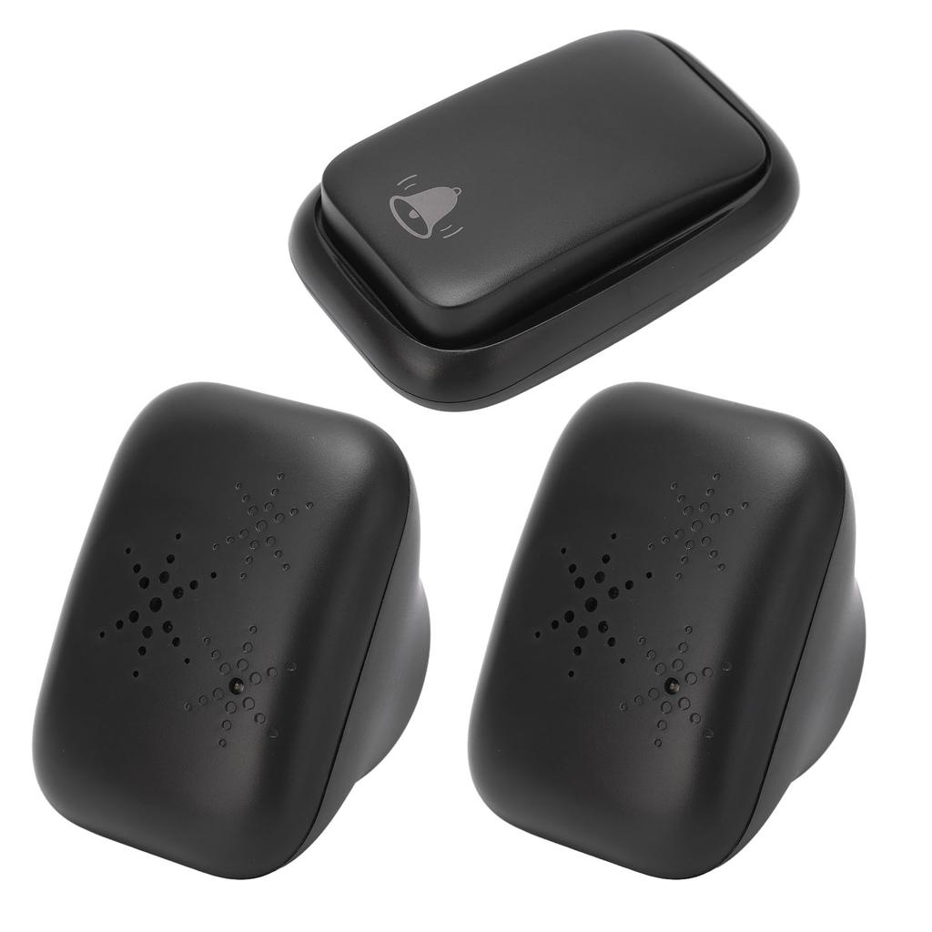 Wireless Doorbell ABS Black Self Powered 150m Range 433MHz with 2 Receivers for Home Hotel Factory AC