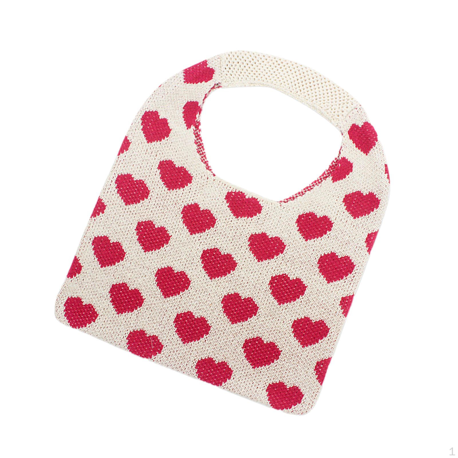 Модная женская вязаная сумка-тоут ажурная большого объема с рисунком в виде сердца для девочек Red 800₽