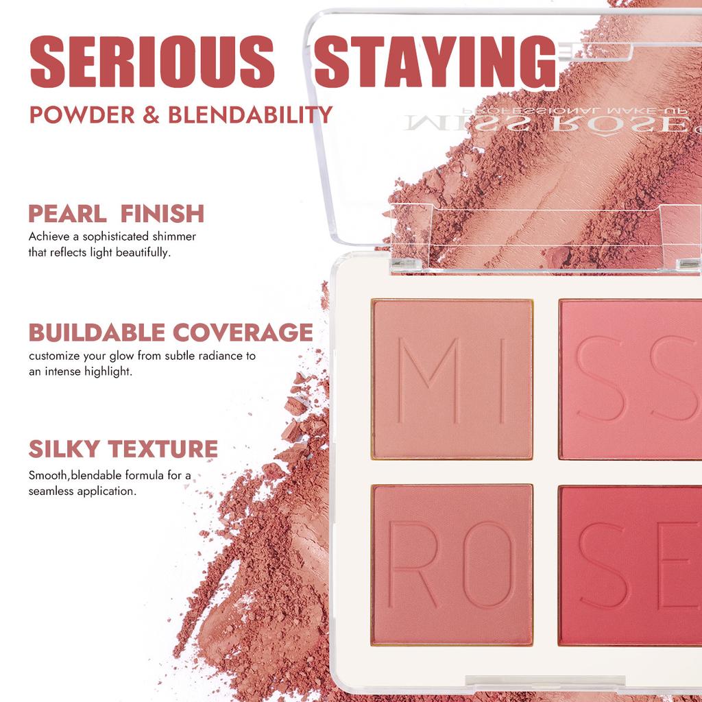 MISS ROSE Palette Fard 4 Colori Impermeabile Resistente al Sudore Trucco da Viaggio