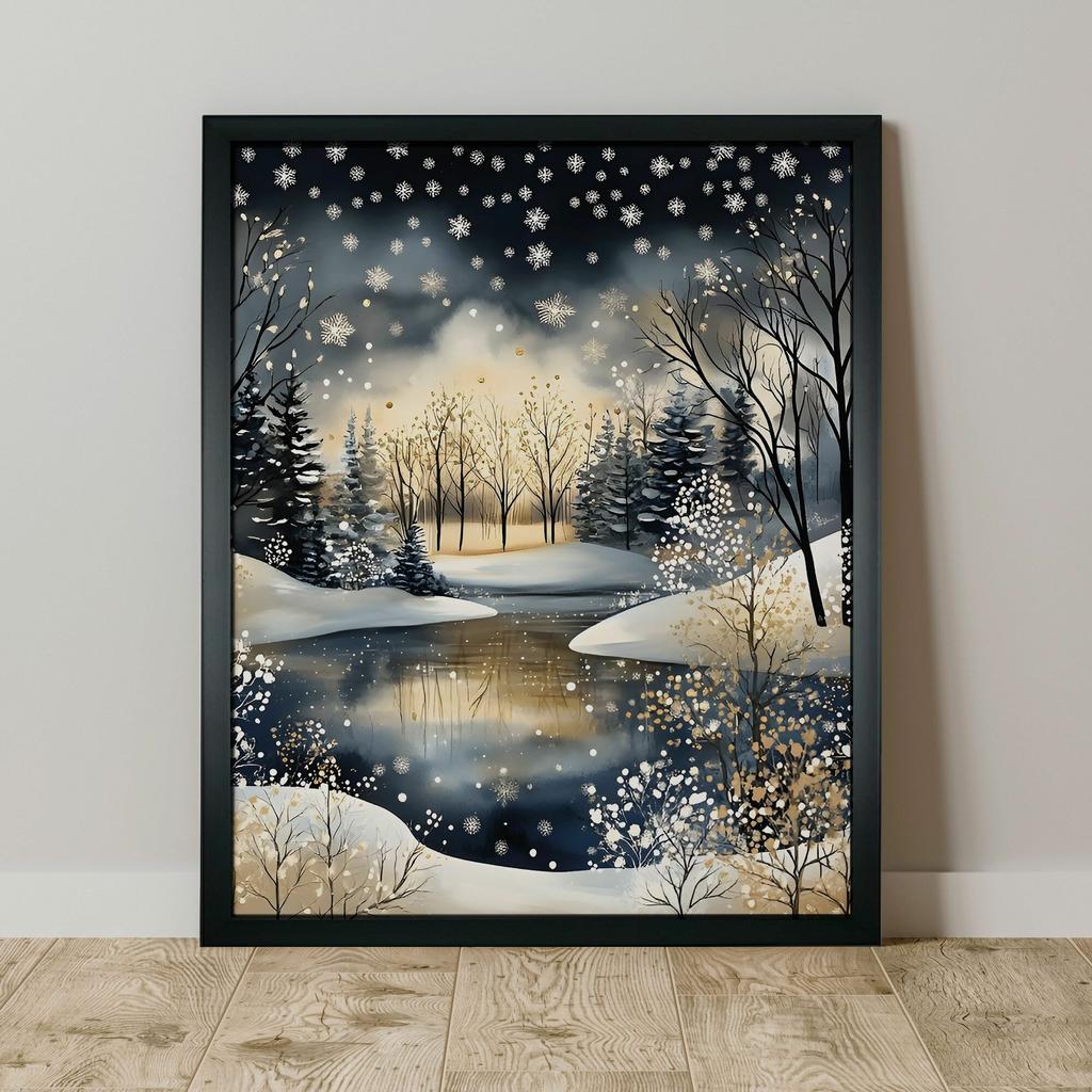Festive Village Christmas Poster Art Printing, Festive Decorations and Cheer Happy Christmas Living Room Bedroom Canvas Painting Decoration