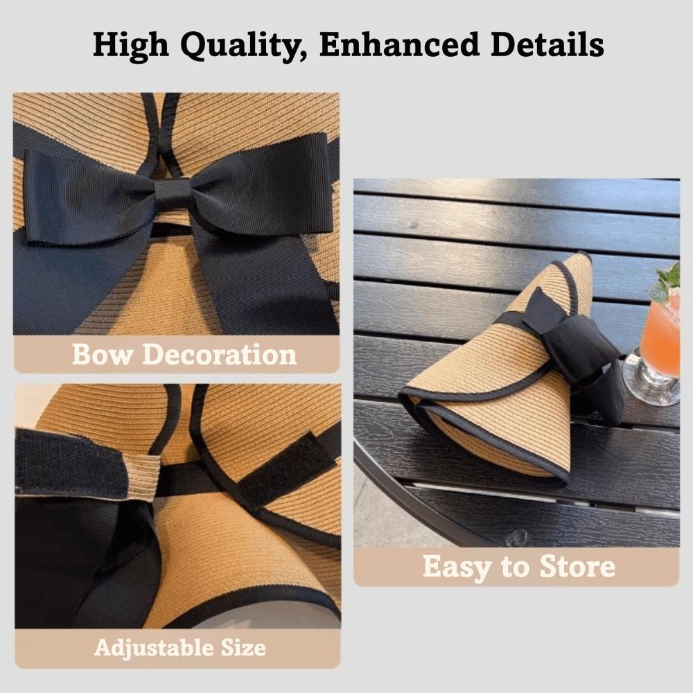 Bowknot Design Empty Top Sun Hat Round Wide Brim Hat Elegant Summer Straw Hat for Women