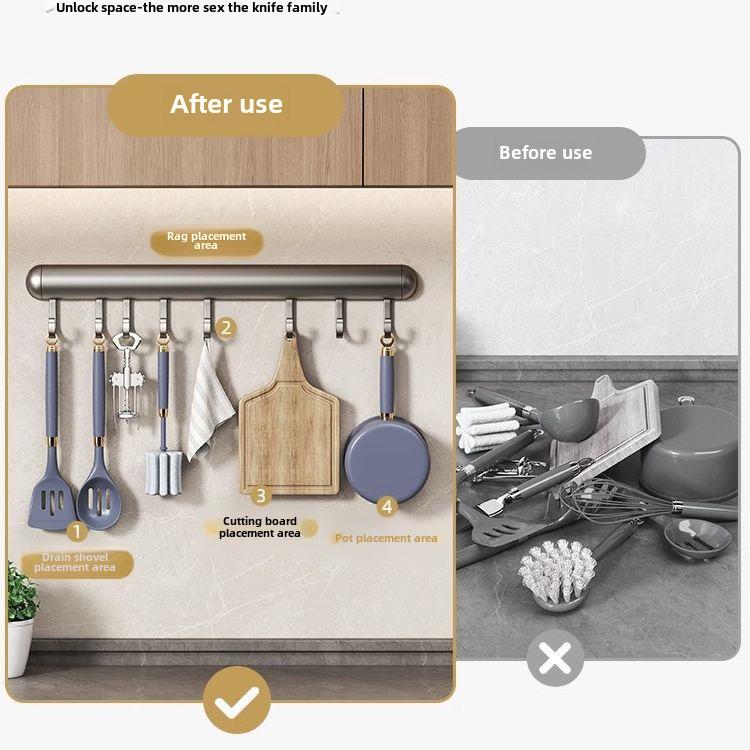 Stanzfreies wandmontiertes Küchenregal aus Aluminium mit Haken