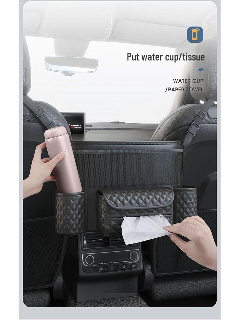 Car Seat Back Organizer & Trunk Storage Bag with Tissue Holder