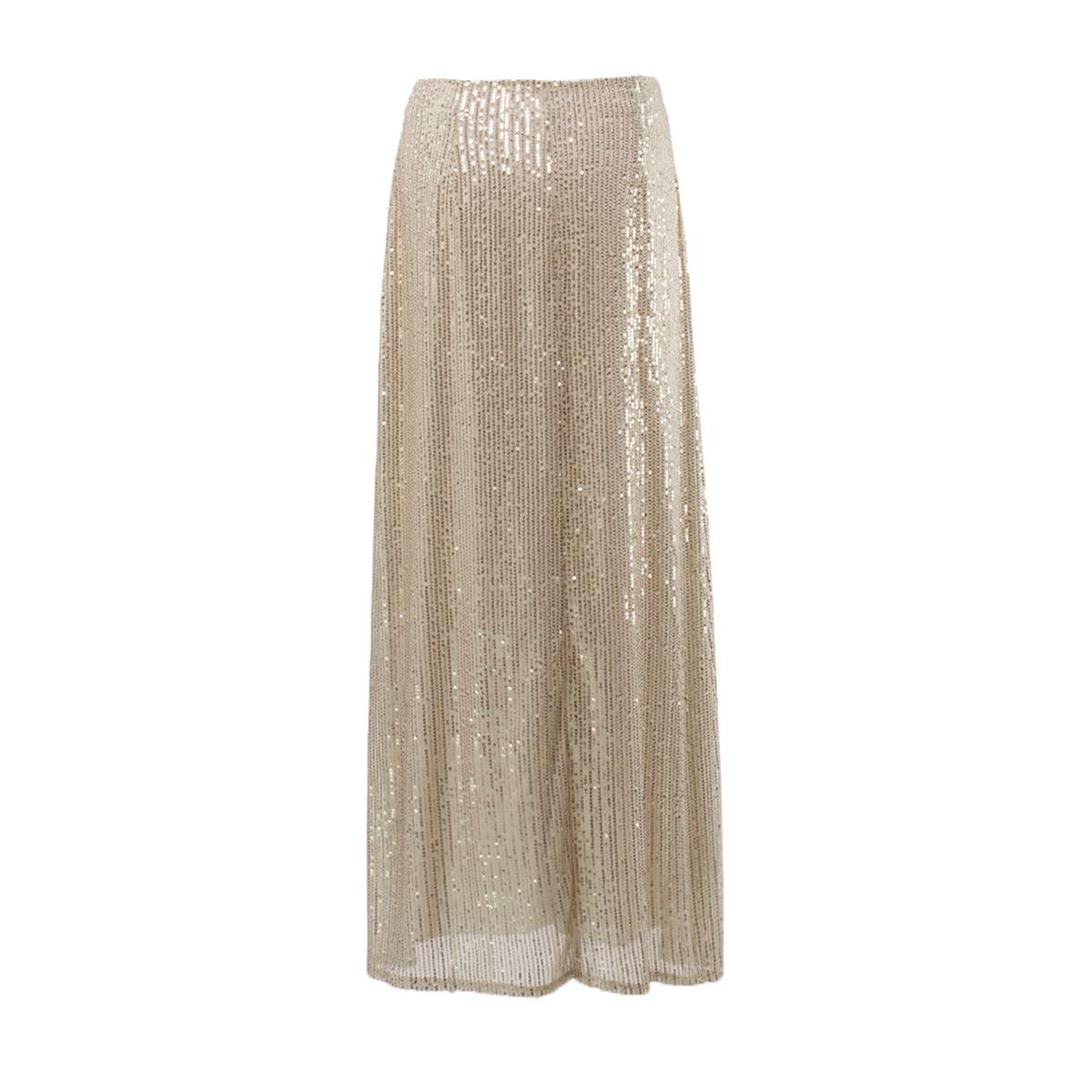 Женская осенне-зимняя сплошная цветная длинная сексуальная юбка с блестками и высокой — фото 7