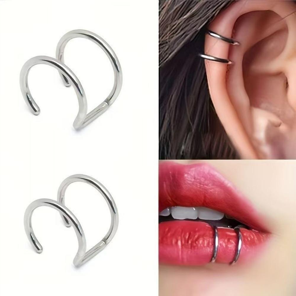 2 PCS New Punk Rock Ear Clip Cuff Wrap Earrings No Piercing-Clip Hollow Out U Pattern Statement Fashion Jewelry Gifts