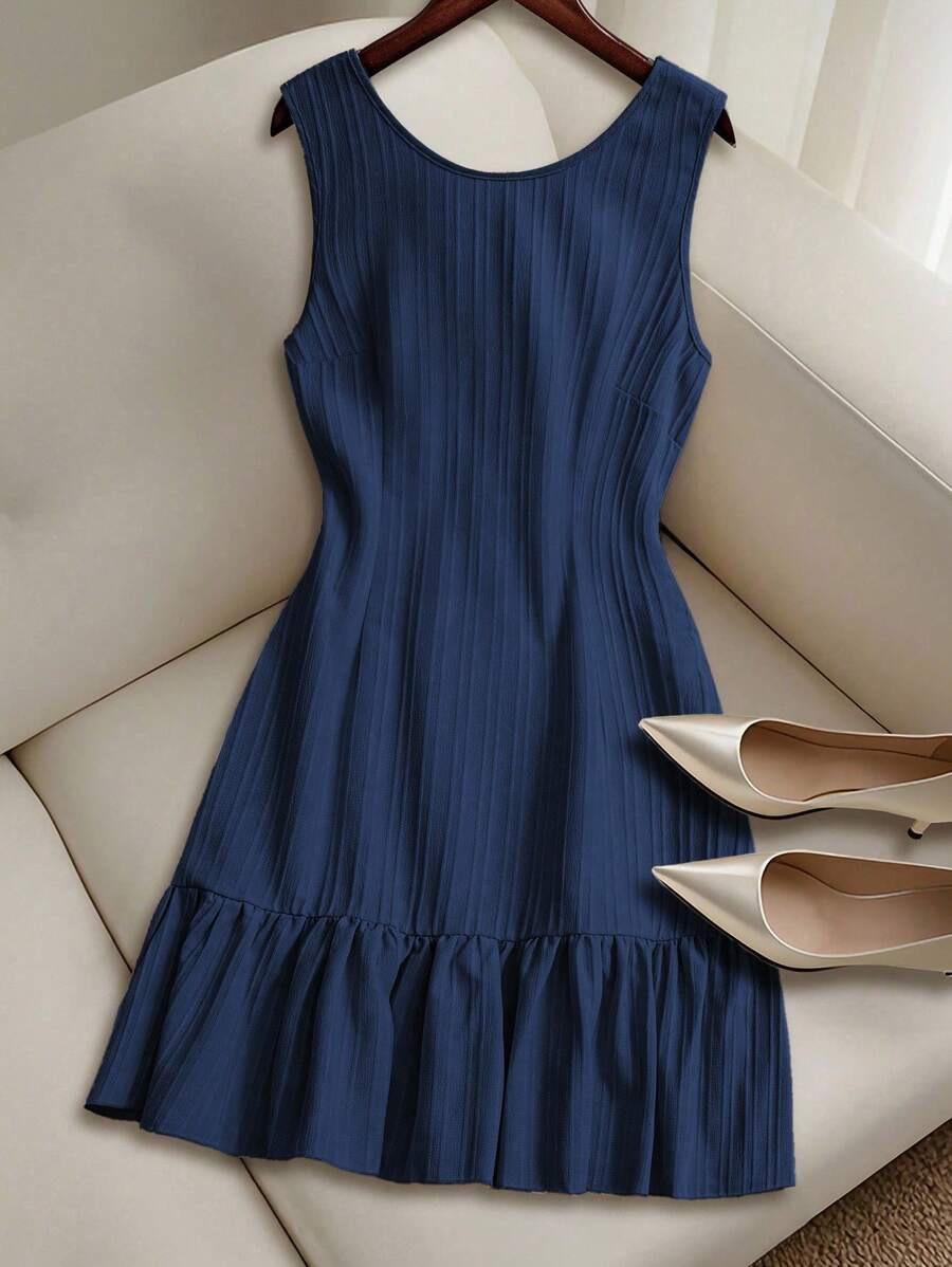 

Women s High-Quality French Knit Sleeveless Midi Dress - 2025 Spring Holiday Style S Темно-синій