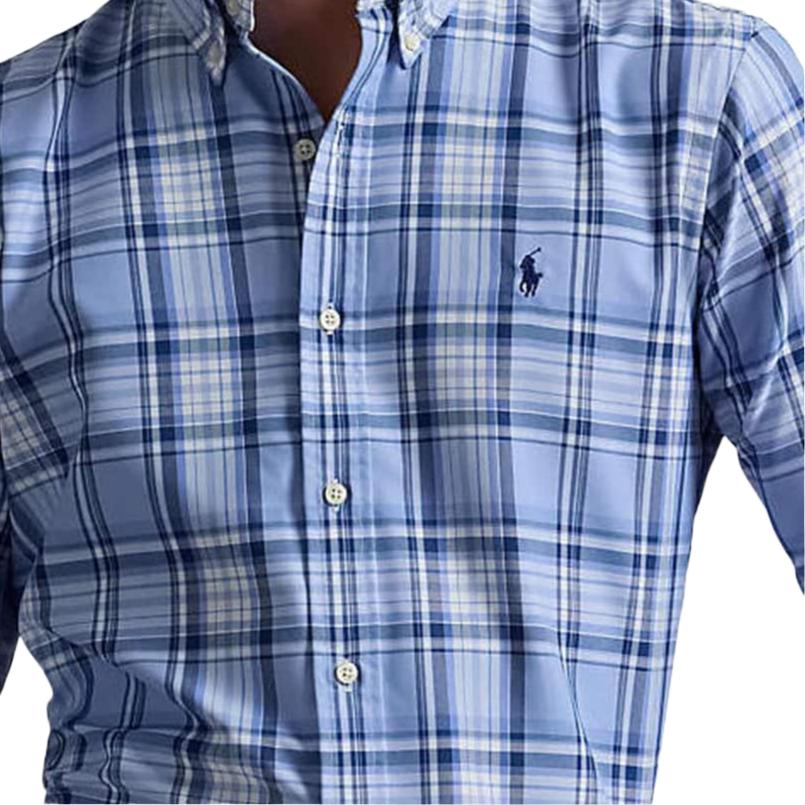Polo Ralph Lauren Logo Embroidered Plaid Button-Down Long Sleeve Shirt Men shirts Blue 71095177-401