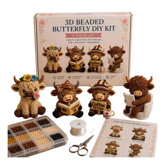 3D Beaded Highland Cow Kit for Adults Tiny 3D Beaded Animals DIY Bead B
