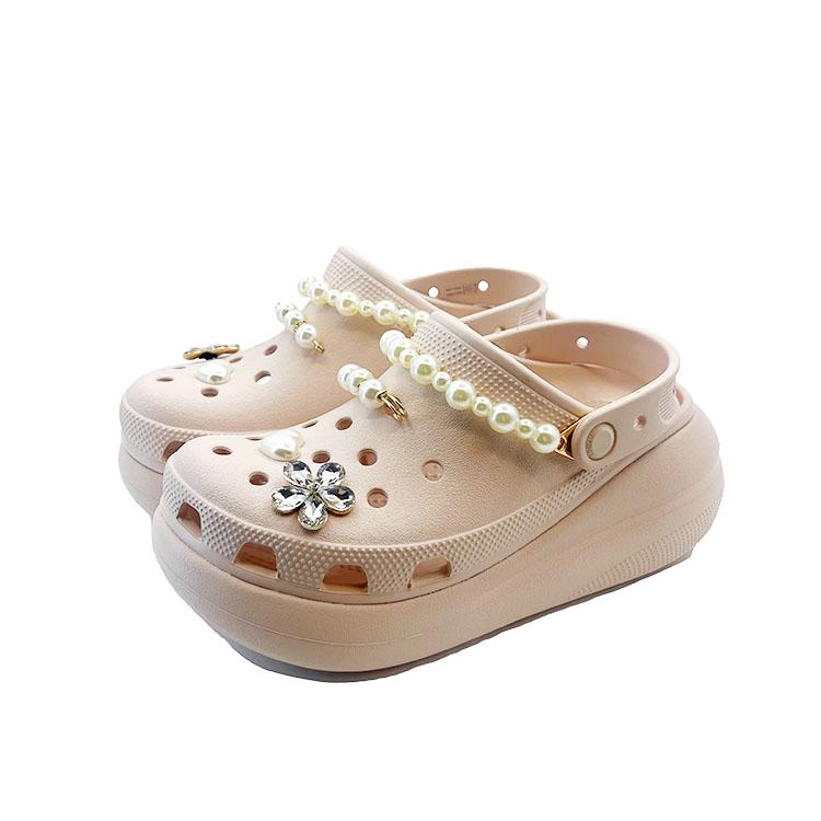 Crocs Galaxy Bead Chain EVA Sweet and Cute Decorative Buckle Hole Shoes Unisex Pink
