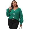 Plus Size V-Neck Knit Sweater with Pineapple and Lace Butterfly Sleeves