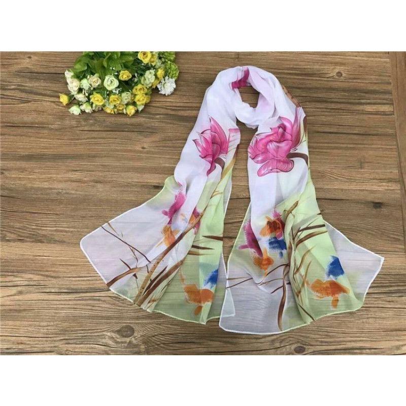 Spring and Summer Women's Chiffon Printed Scarf Sun Protection Thin Silk Scarf Shawl Beach Butterfly Scarf