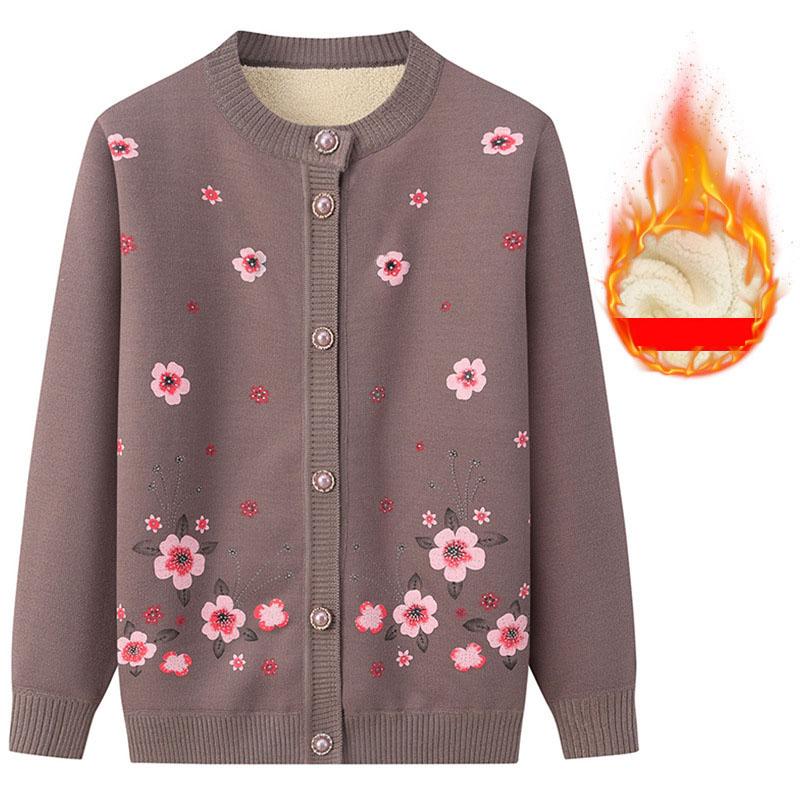 Mother's Winter Sweater Cardigan Middle-aged and Old Women's Grandmother's Plush Thickened Spring and Autumn Old Lady's Coat