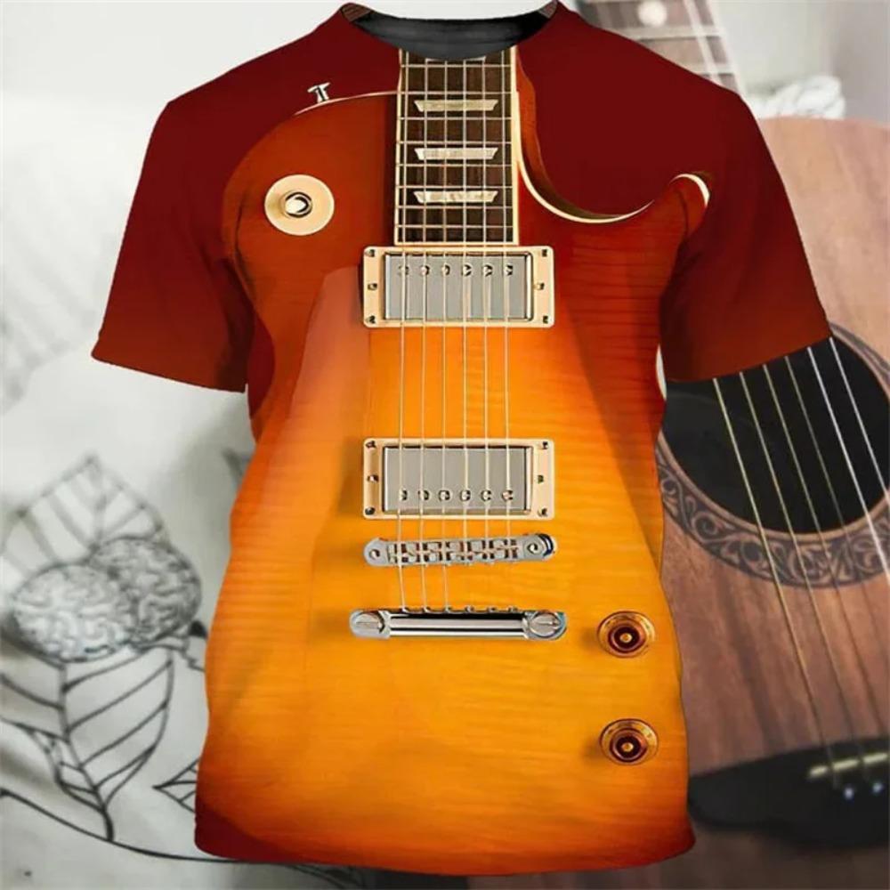 Jazz 3D Printed Piano Guitar Pattern Men's Fashionable Round Neck Short Sleeved T-shirt