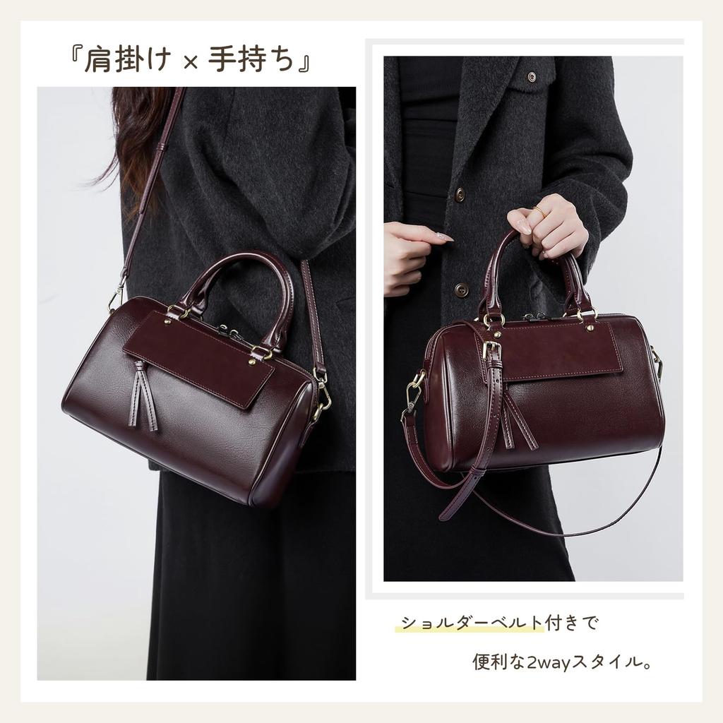 MFFOR Genuine Leather Boston Shoulder Crossbody Large Popular for Commuting Women's Bag, Bag, 2-Way Handbag, Bag, Soft, Stylish, Capacity, Simple,