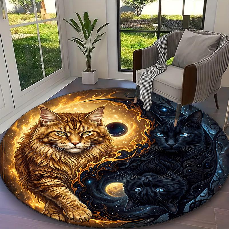 1pc Mystic Yin Yang Cat Printed Chair Rug for Home Office Use, Living Room Kitchen Game Room Round Carpet