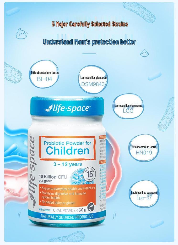 Australia Life S-pace Pro Bao Shi Yi Kids Probiotic Powder for Gut Health, 60g, Ages 3-12.